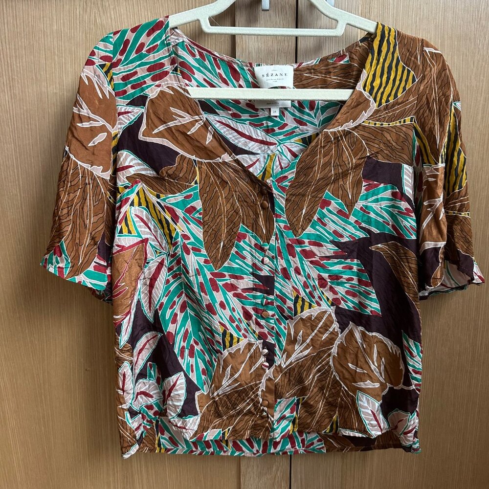 Sezane 'Aretha" Printed Silk Blouse